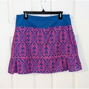 Birdies Golf Skort Athletic Diamond Print Pockets Pink Blue Ruffle Hem‎ XL